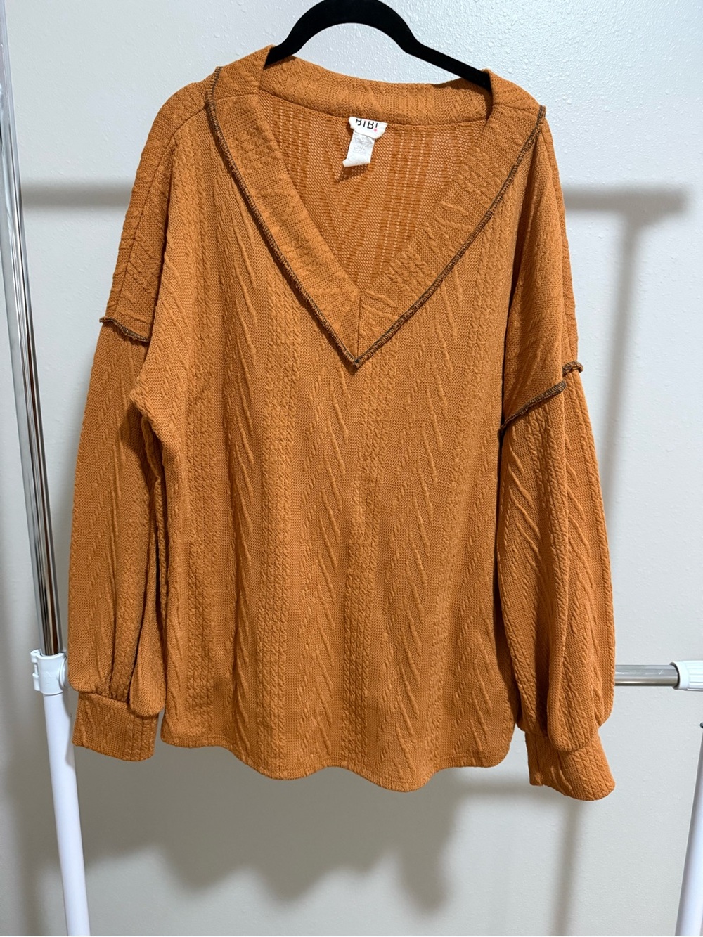 BiBi V-Neck Pullover Top - Rust Orange